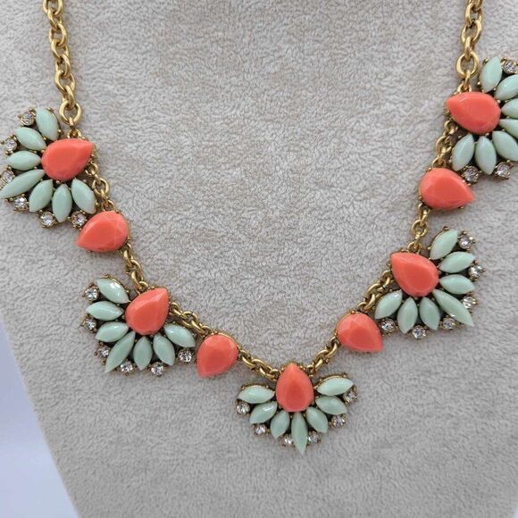J Crew Factory Orange Light Green Resin Crystal Necklace - Picture 2 of 7